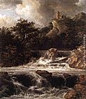 Jacob Van Ruisdael Famous Paintings - Waterfall with Castle Built on the Rock